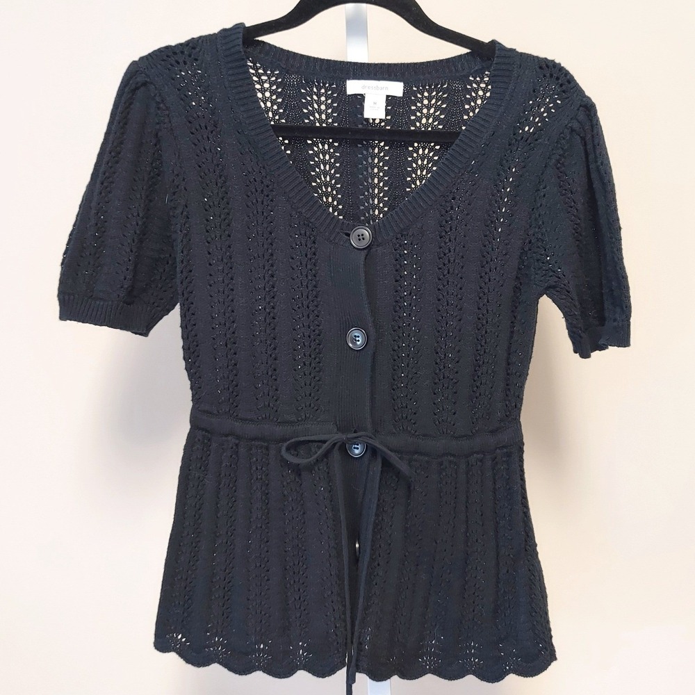 Dressbarn Black Knit Peplum‎ Cardigan V-Neck Button Front Tie Waist Size M